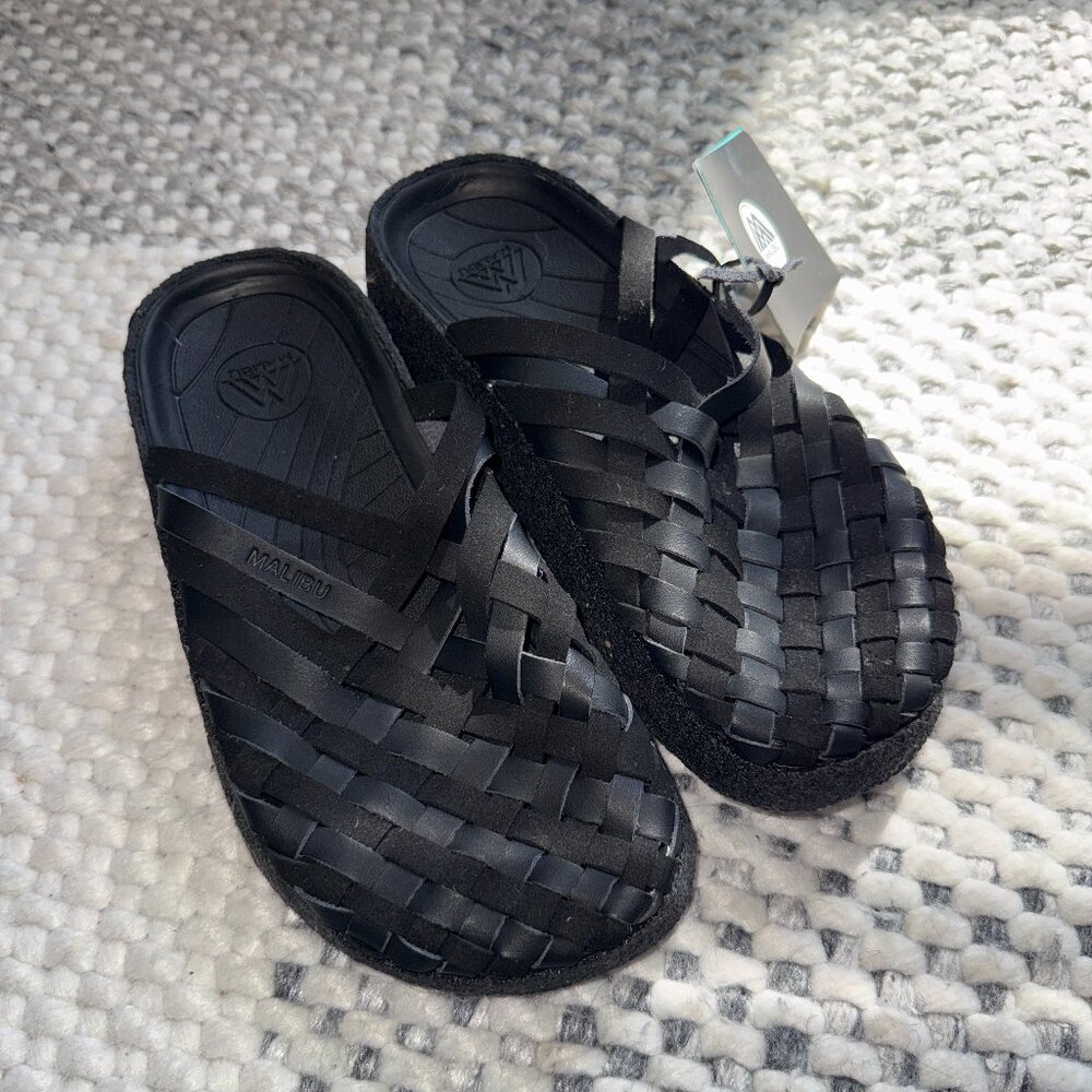 Malibu Leather Colony Slides Women Black Size 7